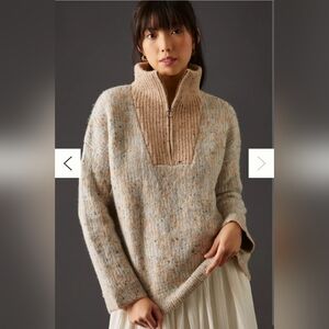 John + Jenn Heathered Quarter Zip Funnel Neck Sweater Oversized
